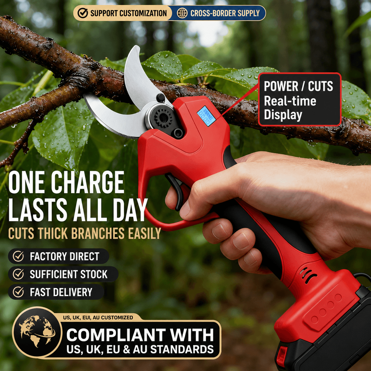 2.5CM Cordless Electric Pruning Shear with 1 Battery and 1 Charger