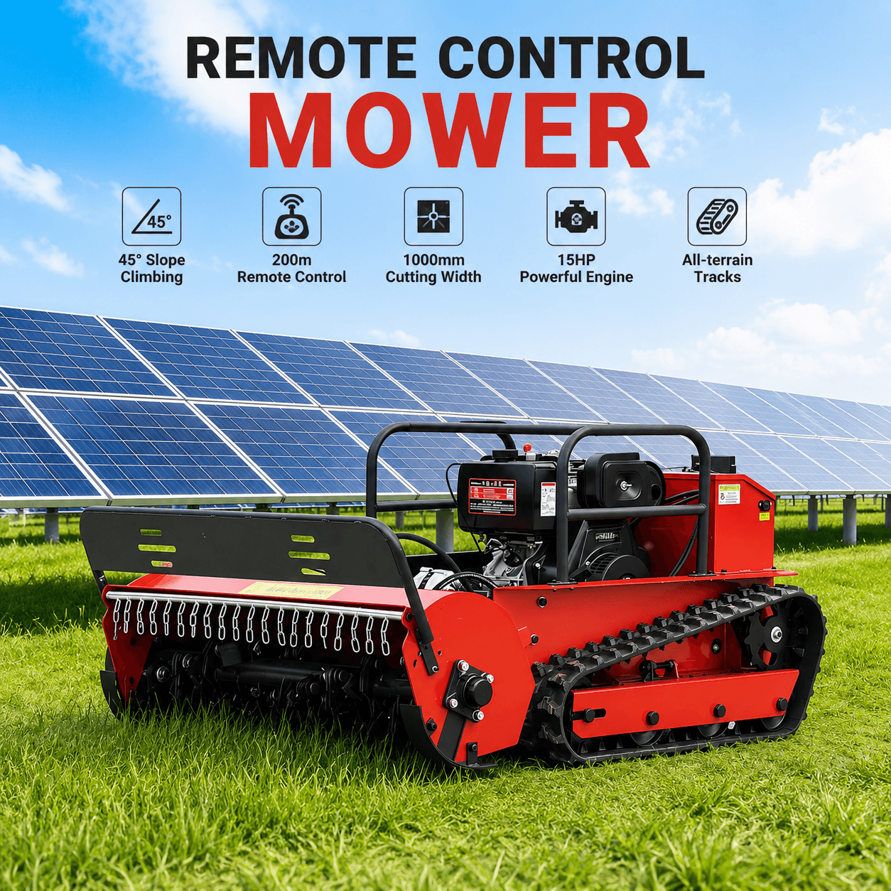 80cm Front Flail Blade Remote Control Lawn Mower 195F Diesel Engine Tracked Grass Cutter