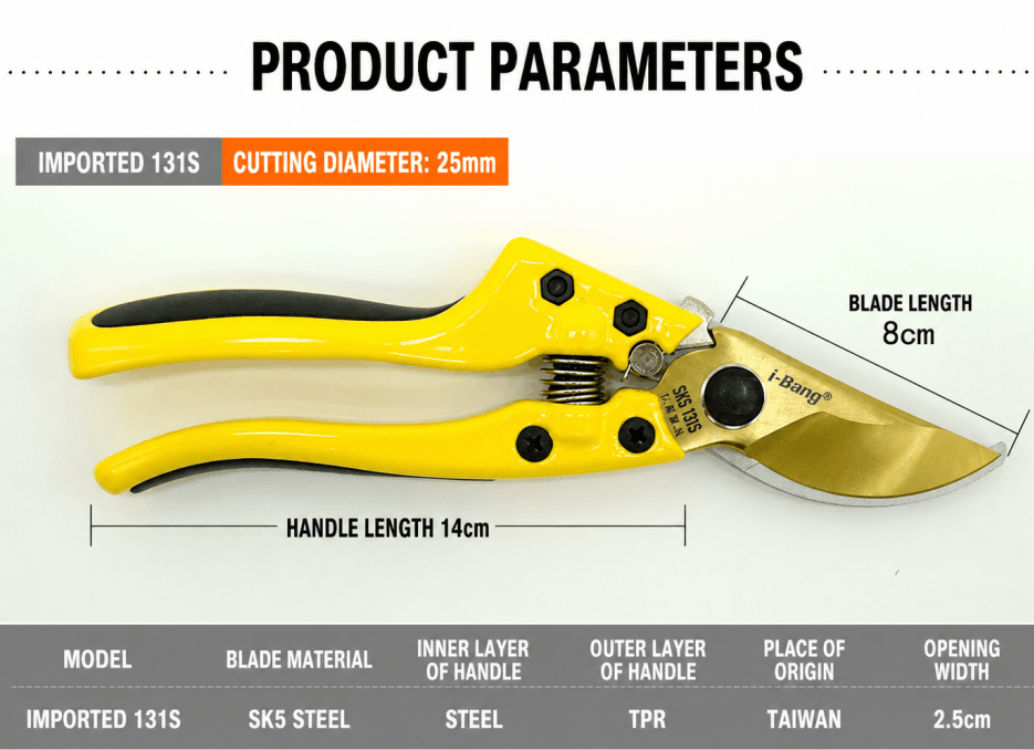 131S Steel Garden Pruning Shears Hand Pruner for Fruit Tree Branch Cutting Tool